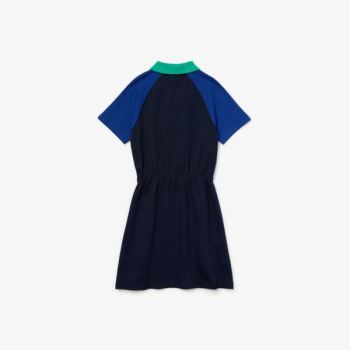 Lacoste Zippered Colorblock Cotton Polo Dress Dětské - Šaty Tmavě Blankyt Blankyt / Bílé / Blankyt /